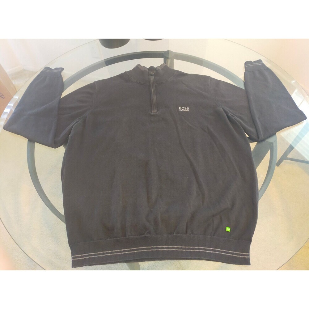 Hugo Boss Gray Lining Black Zip Long Sleeve Sweater Size XL
